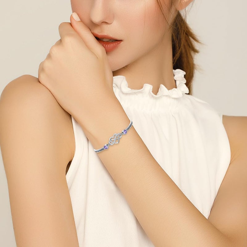 AOBOCO 925 Sterling Silver Adjustable Infinity Heart Bangle Bracelet for Sister Best Friend Daughter Mom Grandma Granddaughter Daughter in Law Godmother Goddaughter Stepmom Stepdaughter - Image 3